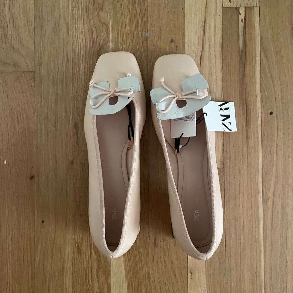 Zara leather block ballerinas